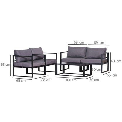 Outsunny vierdelige tuinmeubelset, zitgroep, bank met zitkussens, tafel met opbergruimte, polyester, grijs, 138 x 69 x 63 cm