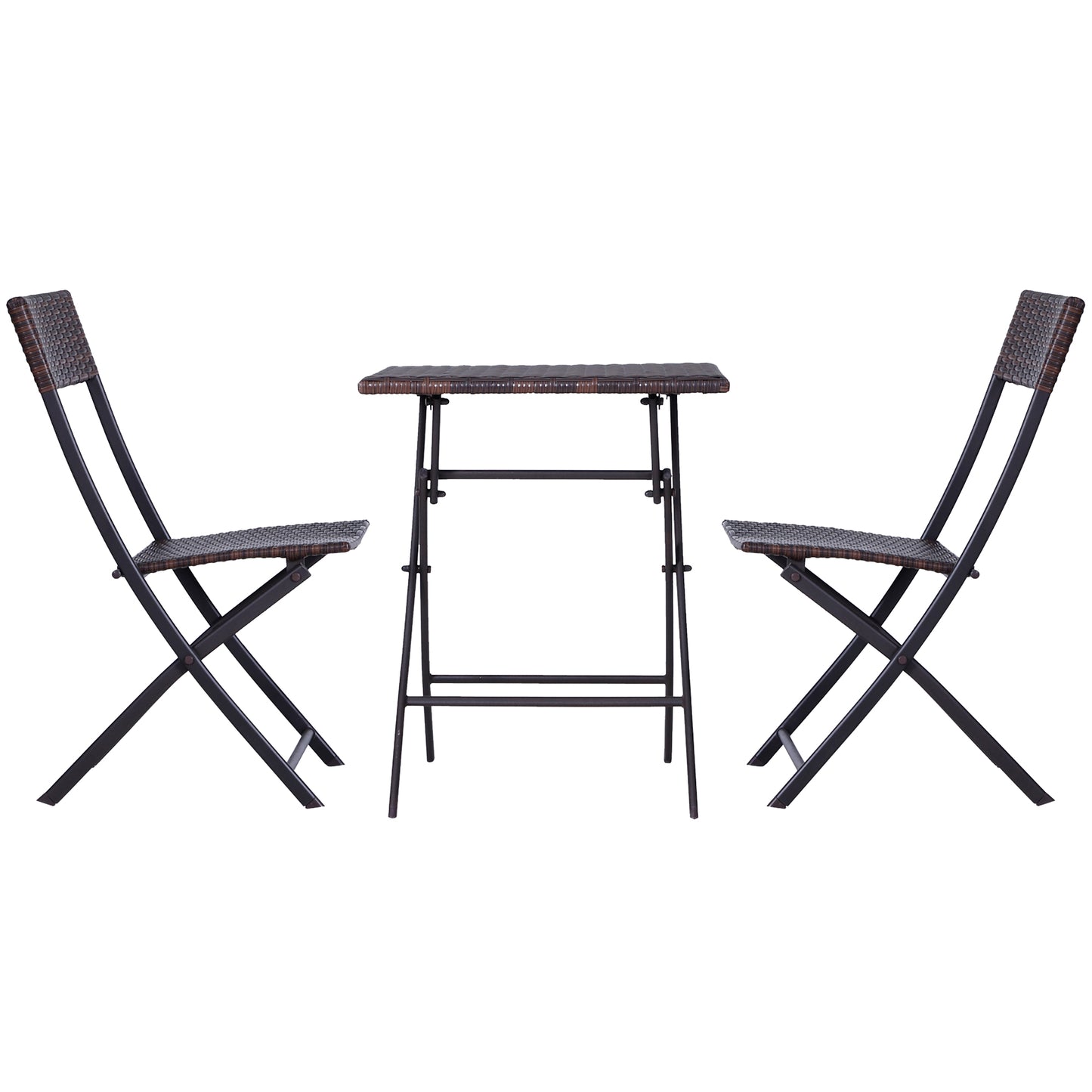 Outsunny Polyrattan Bistroset voor 2 personen, Zitgroep, Rotan Tuinmeubelset, Bruin