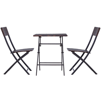 Outsunny Polyrattan Bistroset voor 2 personen, Zitgroep, Rotan Tuinmeubelset, Bruin