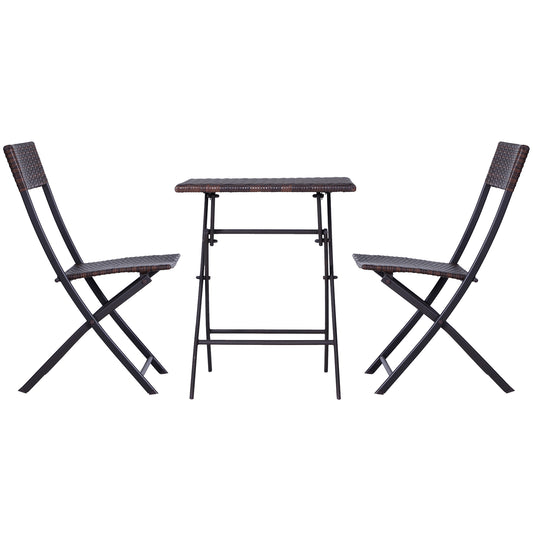 Outsunny Polyrattan Bistroset voor 2 personen, Zitgroep, Rotan Tuinmeubelset, Bruin