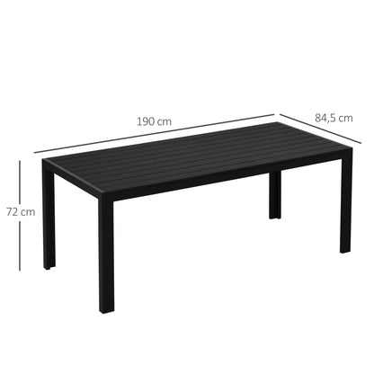 Outsunny tuintafel, kunststof, 190 x 84,5 x 72 cm, weerbestendig, houtlook, houtstructuur, antislip, buffet tafel, kampeertafel, balkontafel, terrastafel, eettafel voor buiten, balkon, zwart