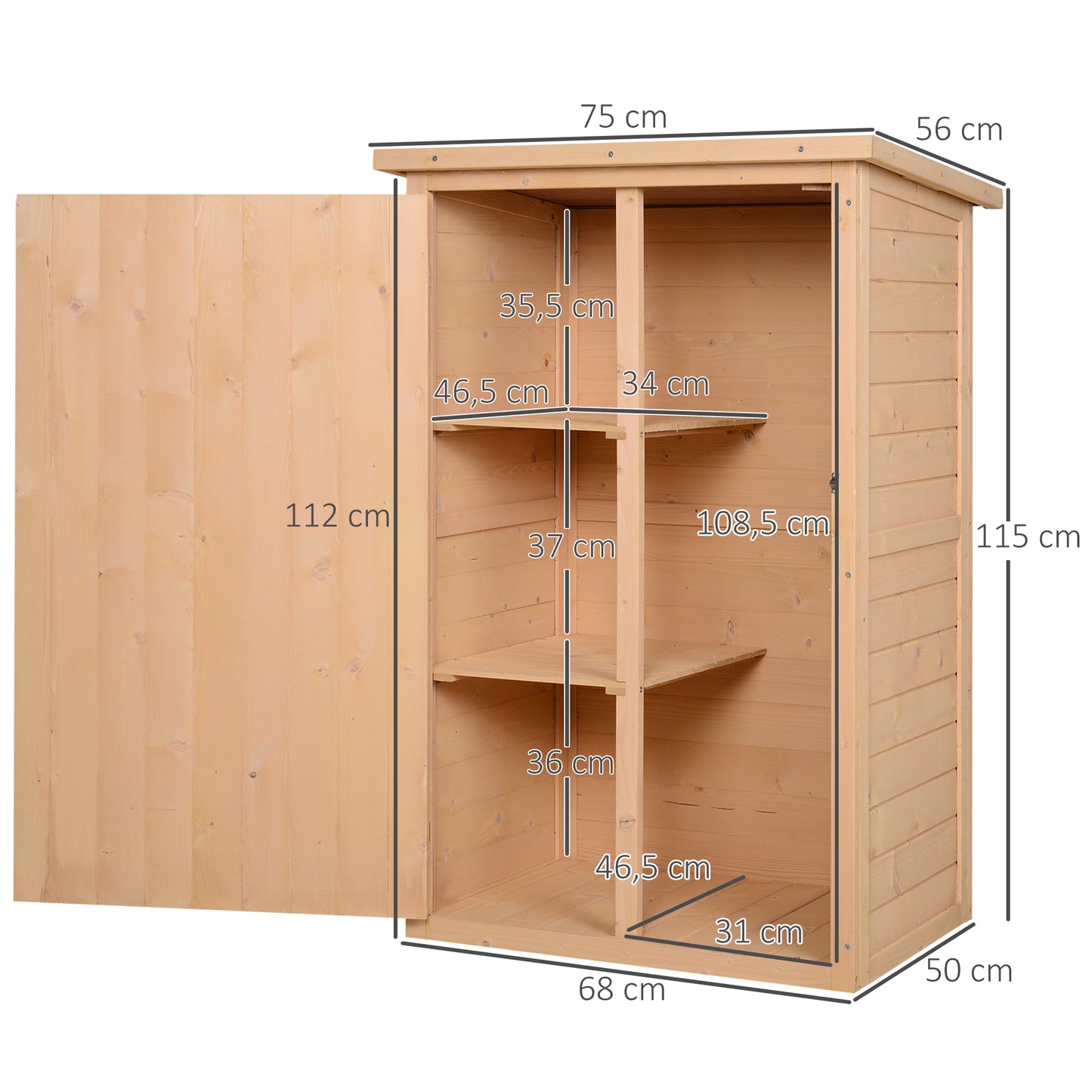 Outsunny tuinhuis met planken, weerbestendig, 75 x 56 x 115 cm, natuurlijk hout