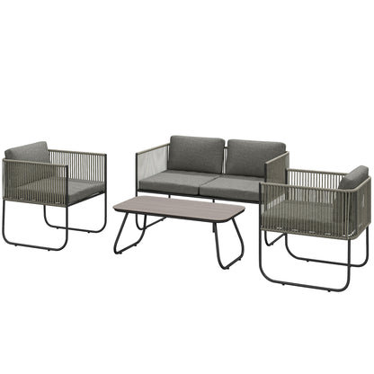 Outsunny tuinmeubelset van polyrotan, loungeset met bank, fauteuil, tafel, kussens, weerbestendig, 116 x 60 x 69 cm, bruin + donkergrijs