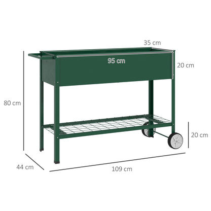 Outsunny Verhoogd Tuinbed, Plantenbak, 1 Plank, 2 Wielen, 109 cm x 44 cm x 80 cm, Groen