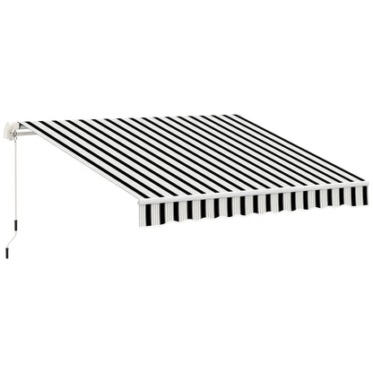 Outsunny luifel, zonnescherm, uitschuifbaar, met handzwengel, metalen frame, polyester, blauw+wit, 3,95 x 2,45 x 3,50 m