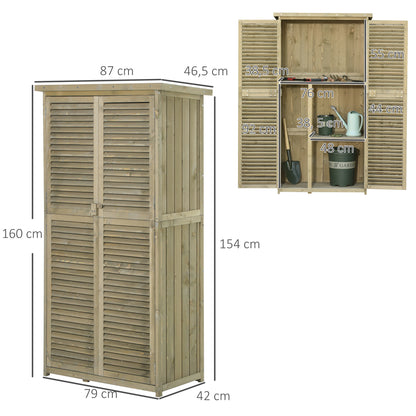 Outsunny houten tuinhuis/gereedschapsschuur met asfalt dak, louvredeur, 4 compartimenten, grijs, 87 x 46,5 x 160 cm