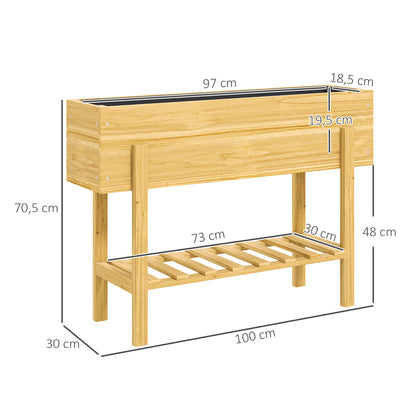 Outsunny bloembak met onderplank, houten plantenbak met fleecevoering en drainagegaten, 100 x 30 x 70,5 cm, natuurlijk hout