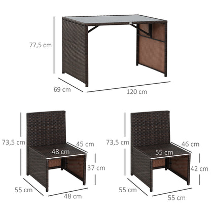 Outsunny 5-delige polyrotan tuinmeubelset, weerbestendig balkonmeubilair voor 4 personen, tuinmeubilair met tafel, 4 stoelen, kussens, loungeset, eetset, zitgroep voor balkon, tuin, bruin+khaki