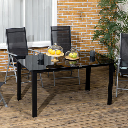 Outsunny tuintafel voor 6 personen, weerbestendig, gehard glas, terrastafel, 150 cm x 90 cm x 74 cm, zwart