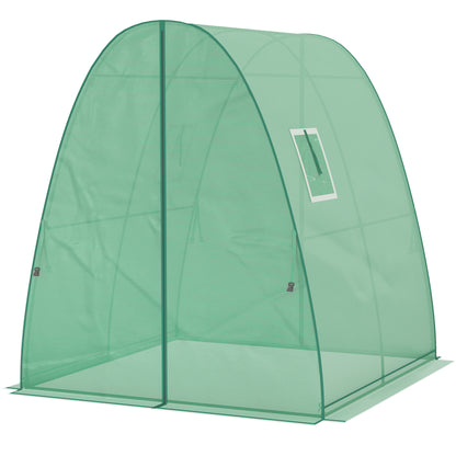 Outsunny boogkas met zandzakken en plastic afdekking, 2 roldeuren, gaasramen, draagbaar, 1,8 x 1,8 x 2 m, groen