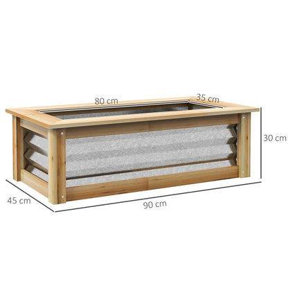 Verhoogde tuinbak van Outsunny, zelf-drainerend, open bodem, metaal+hout, 90 x 45 x 30 cm