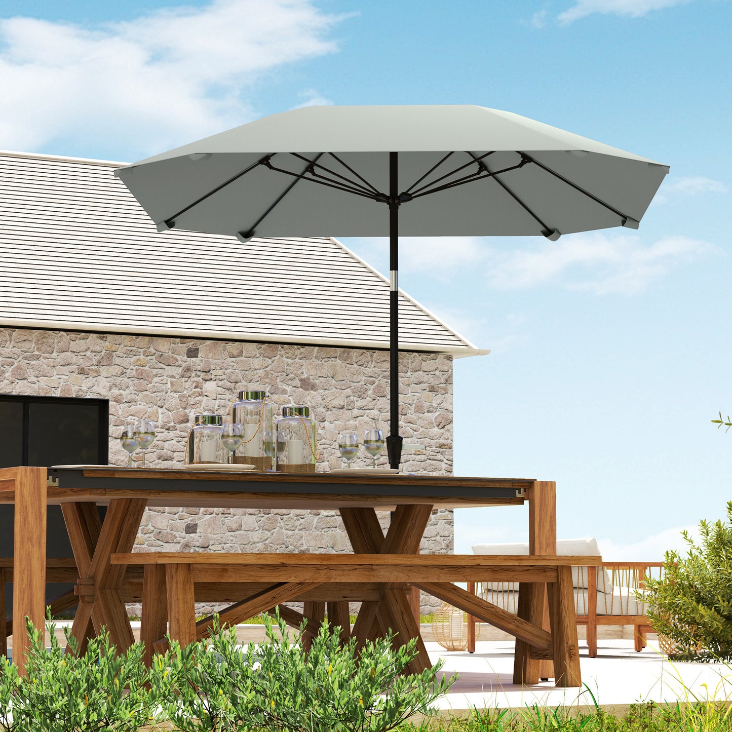 Outsunny 2,3 m parasol zonder voet, verstelbare terrasparasol met slinger, polyester, aluminium, glasvezel, donkergrijs