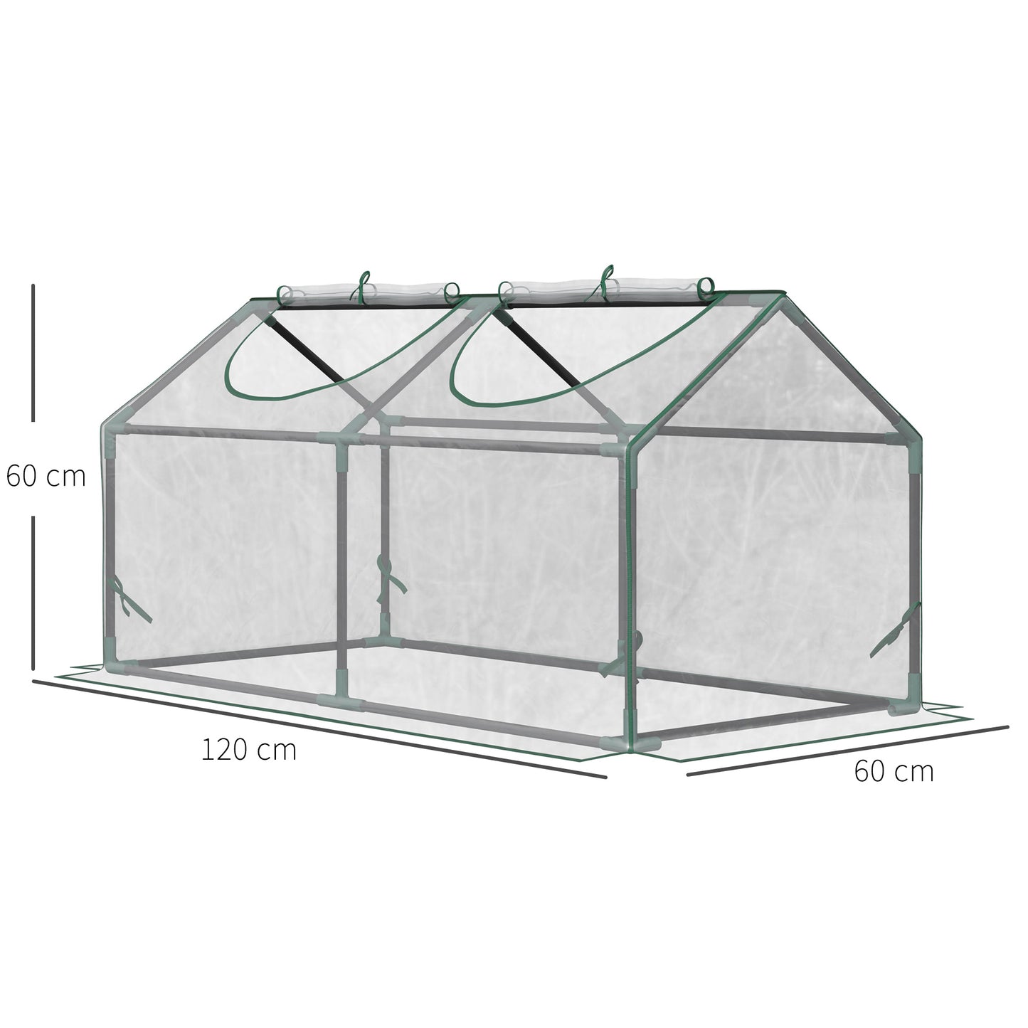Outsunny Kas met Raam, PE Gaasfolie, Staalfolie Kas, Kas voor Balkon, Tuin, Tomatenkas 120x60x60cm, Tomatenkas voor Groenten, Bloemen, Planten, Transparant