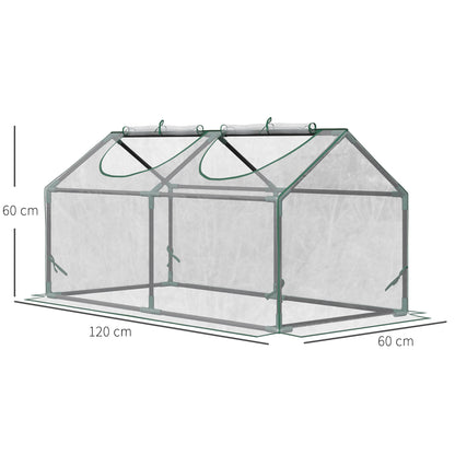 Outsunny Kas met Raam, PE Gaasfolie, Staalfolie Kas, Kas voor Balkon, Tuin, Tomatenkas 120x60x60cm, Tomatenkas voor Groenten, Bloemen, Planten, Transparant