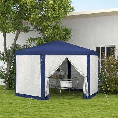 Outsunny tuinprieel, zeshoekig, vitrage, metalen frame, 3,94x3,412x2,5m, blauw
