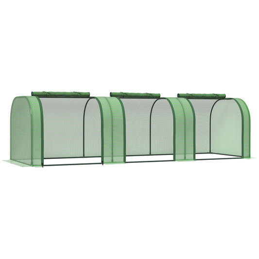Outsunny polytunnelkas, drie roldeuren, robuuste kap, stalen frame, groen, 2,95 x 1 x 0,8 m