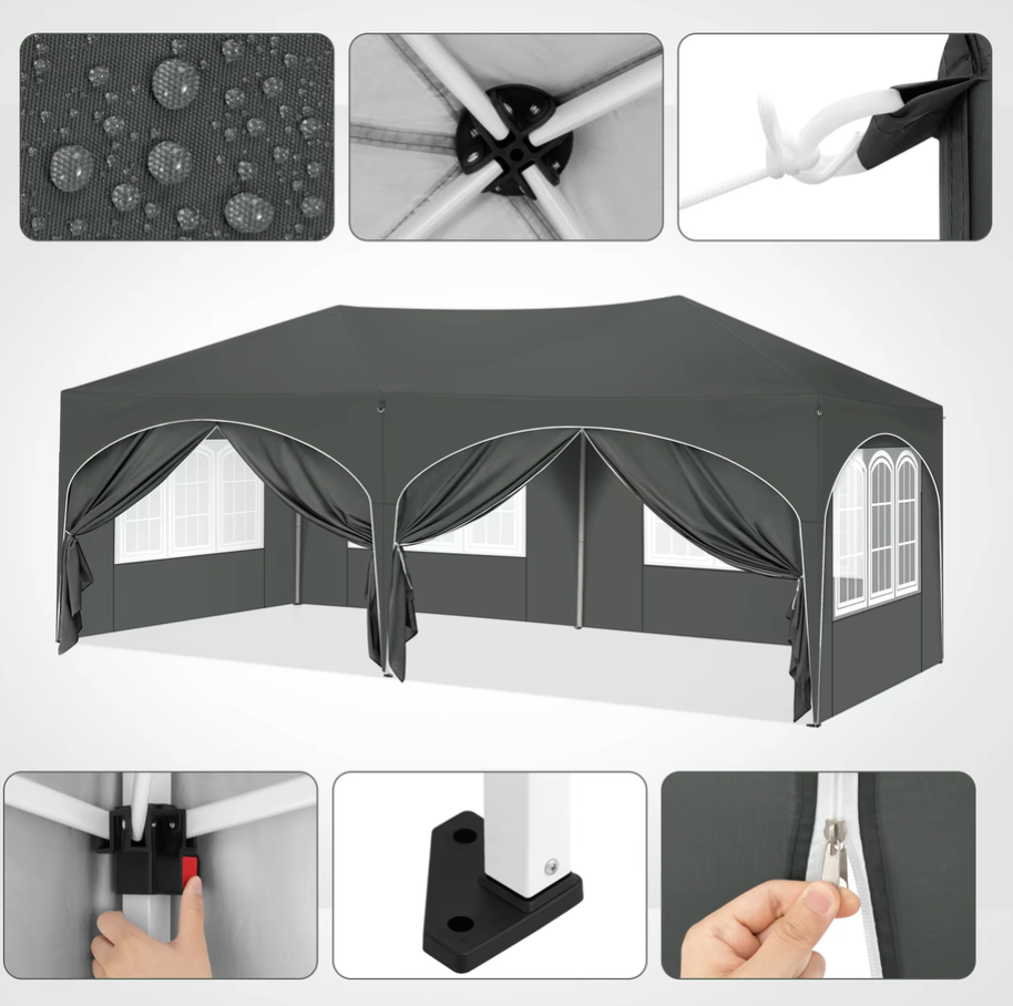 Easy up partytent 6x3m grijs