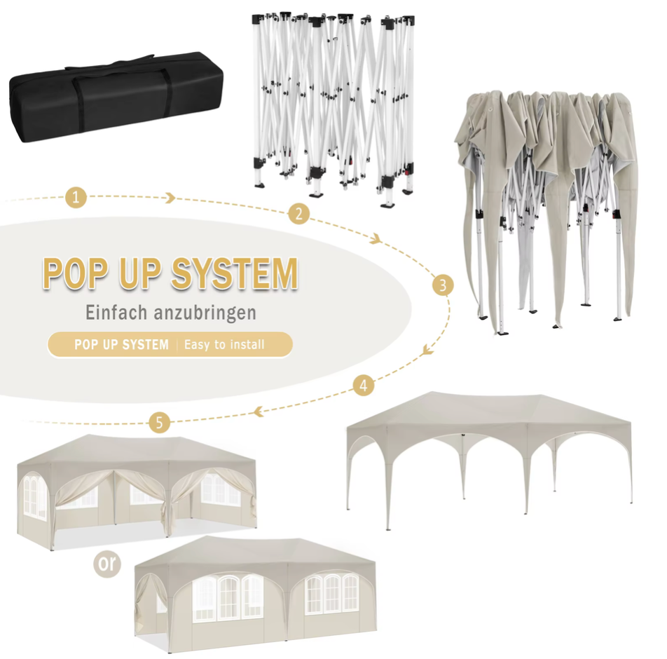 Easy up partytent 6x3m beige