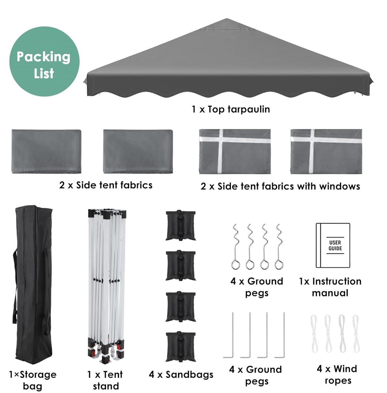 Easy up party tent 3x3m grey