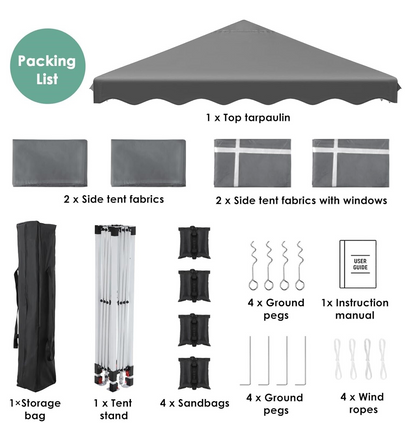 Easy up partytent 3x3m grijs