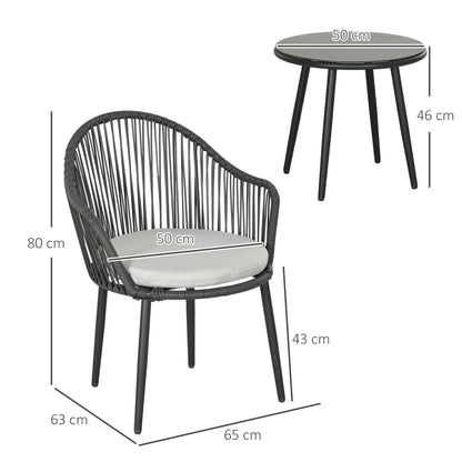 Outsunny Bistroset Rotan Sofaset Patioset, 2 stoelen, 1 tafel, Weerbestendig, 65 x 63 x 80 cm, Donkergrijs + Lichtgrijs