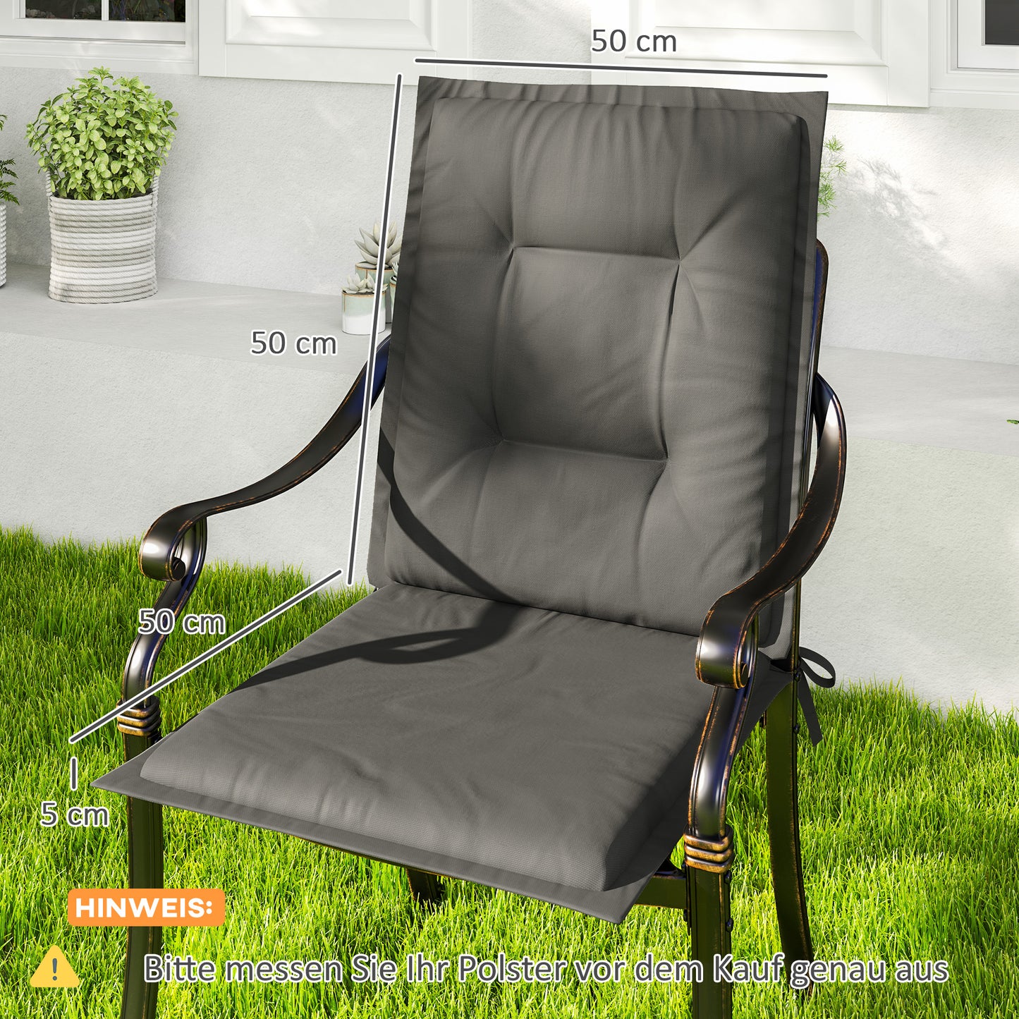 Outsunny 4-delige set zitkussens, 108 x 50 x 5 cm, stoelkussens met strikbandjes, zitkussens voor binnen/buiten, lichtgrijs