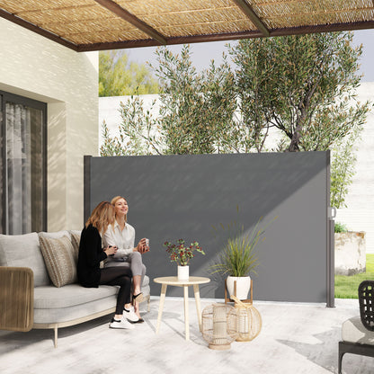 Outsunny Uitschuifbare Zijluifel, Ondoorzichtig, Privacyscherm met Muurbevestiging, Gecoat, 300x180cm, Donkergrijs