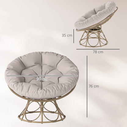 Outsunny Papasan stoel, rotan, 360° draaibare rieten stoel met zitkussen, rond voor buiten