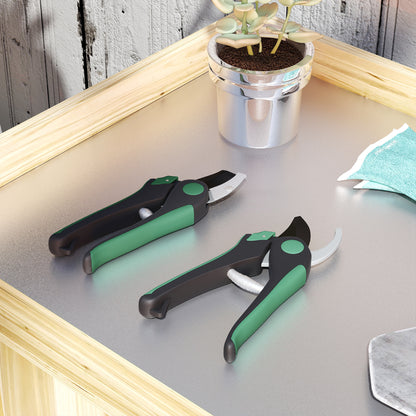 Outsunny Tuingereedschapset, 2-delig, Metalen Tuingereedschap met Tuinschaar, Groen+Zwart
