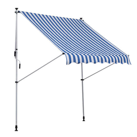 Outsunny klemzonnescherm met handslinger, in hoogte verstelbaar, knikarmzonnescherm, vuilafstotend, weerbestendig, balkonzonnescherm, 150 cm breed, terraszonnescherm voor terras, balkon, veranda, blauw+wit