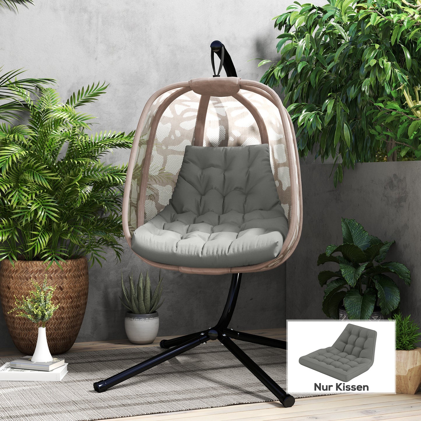 Outsunny zitkussen, zitkussen voor buiten, voor hangmanden en schommelstoelen, gestoffeerd buitenkussen, grijs