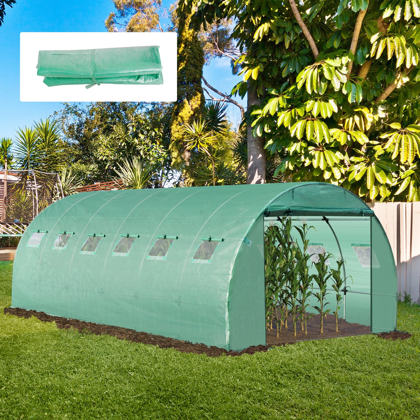 Outsunny Kasfolie 6x3x2m, Waterdichte Tuinfolie met UV-bescherming, PE-folie, Tuinafdekking, Kas, Polytunnel, Tunnelfolie voor Buiten, Planten, Groen