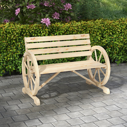Outsunny tuinbank, wagenwieldesign, voor 2 personen, natuurlijk hout, donkerbruin, 105,5 x 56 x 79 cm, naturel