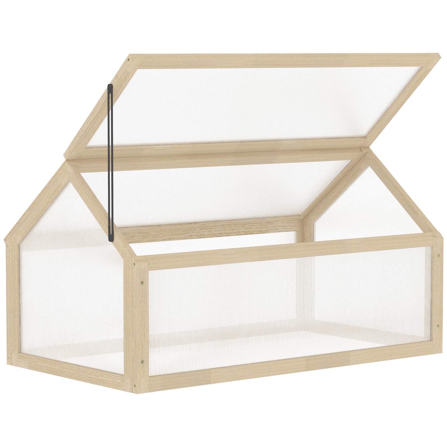 Outsunny Mini Kas, Compacte Plantenkas van Hout, Polycarbonaat Panelen, Ventilatieopening, 90L x 52B x 49,5H cm, Naturel