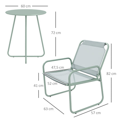 Outsunny 3-delige tuinmeubelset, 2 stoelen met ademende stoffen bekleding, 1 ronde tafel Ø60 cm, groen