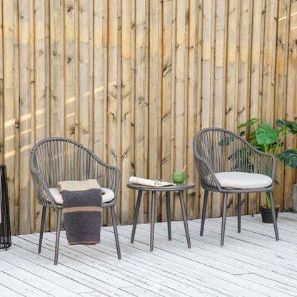 Outsunny Bistroset Rotan Sofaset Patioset, 2 stoelen, 1 tafel, Weerbestendig, 65 x 63 x 80 cm, Donkergrijs + Lichtgrijs