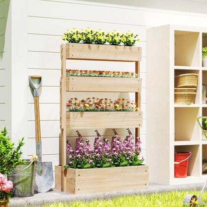 Outsunny houten verhoogde tuinbak, 4-laags plantbed met drainagegaten, kweekbak, tuinbak, 88,5 x 45 x 140 cm, natuurlijk hout