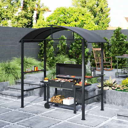 Outsunny Grill Pavilion, 2 zijplanken, haken, stalen frame, 1,1 x 2,3 m, donkergrijs