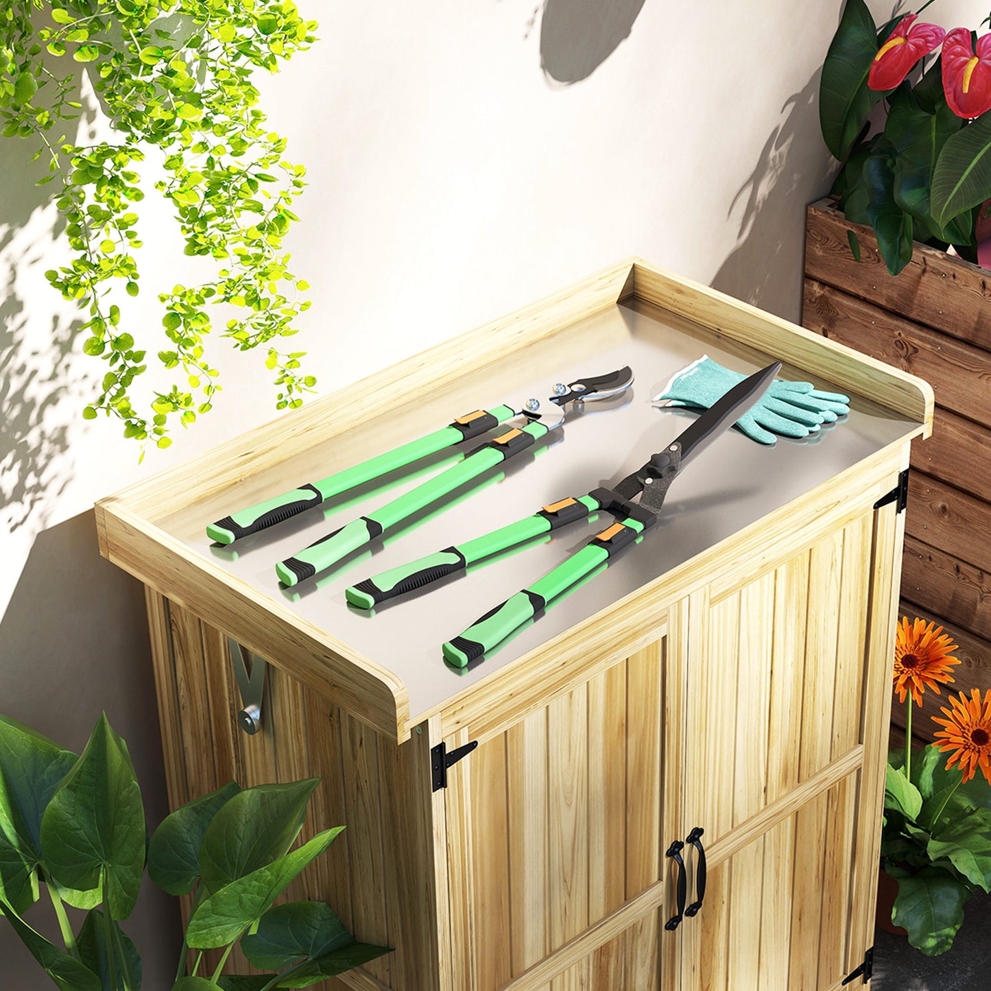 Outsunny Heggenschaarset, 2-delig, Tuinschaar, Bladlengte 90 cm, Takkenschaar met metalen bladen, Uitschuifbare handgreep