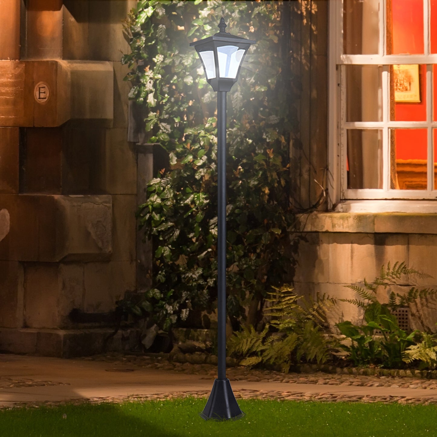 Outsunny LED Solar Tuinlantaarn, Staande Lamp van Roestvrij Staal, 120 cm Hoog, Windlicht, Buitenlamp, IP44, Solarlamp met Lichtsensor, 30 Lumen, Grondpen, Tuinlamp voor Tuin en Balkon, Zwart
