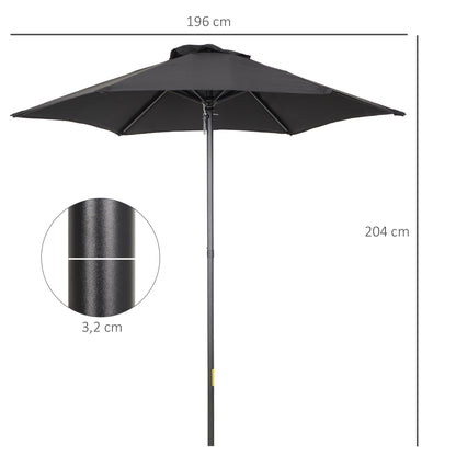 Outsunny Parasol Ø196 cm, zeshoekige balkonparasol voor strand, balkon, tuin, zwart