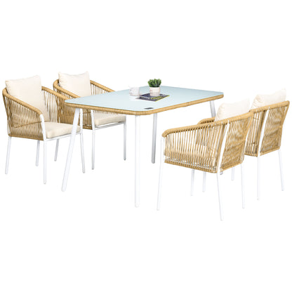Outsunny tuinmeubelset, 5-delig, rotanlook, zit- en rugkussens, roestvrij aluminium frame, geel/wit/beige
