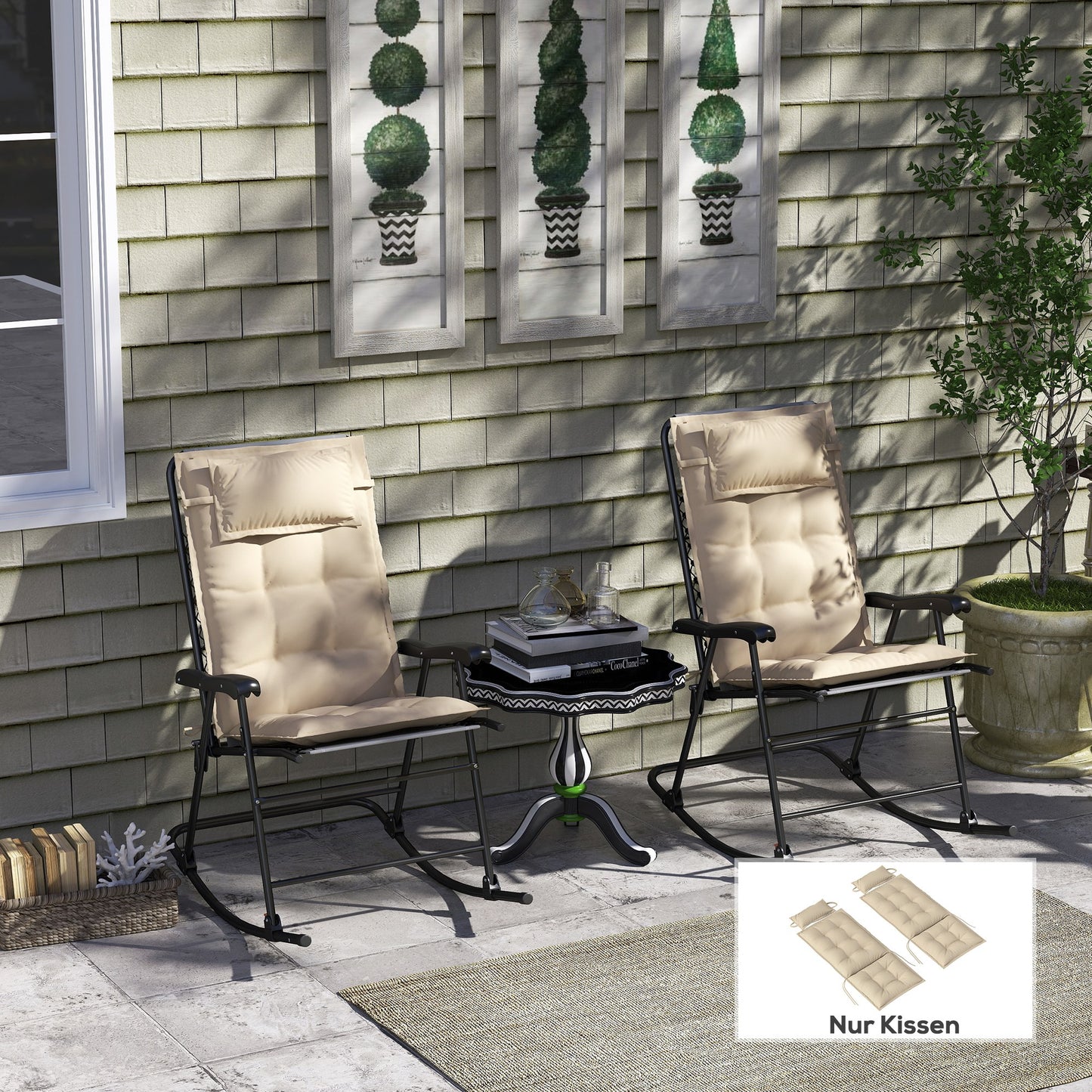 Outsunny 2-delige set waterafstotende ligstoelkussens, tuinligstoelkussens, 50x116x5 cm, beige