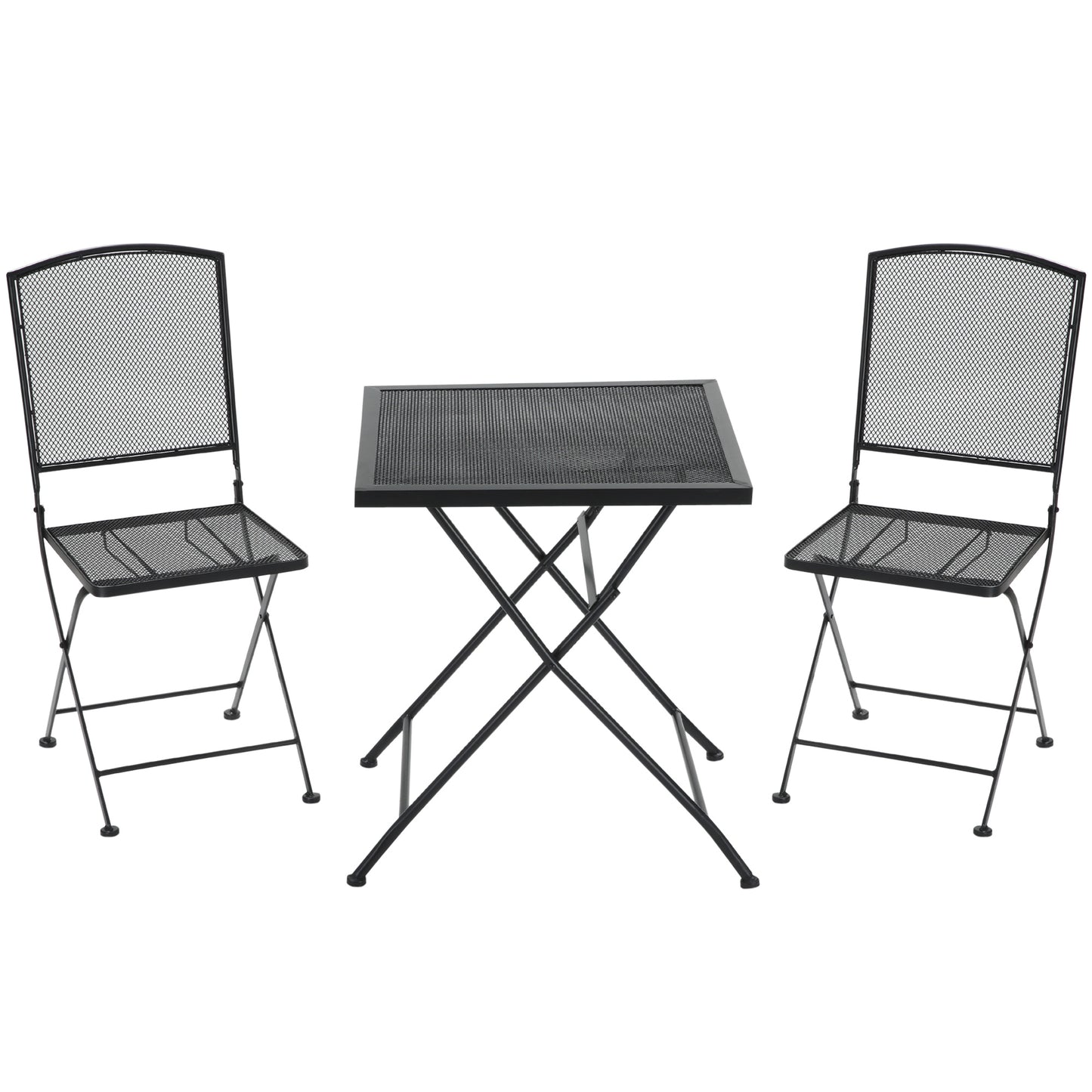 Outsunny Tuinzitset voor 2 personen Bistroset 1 tafel + 2 klapstoelen voor terras balkon metaalgrijs