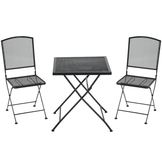 Outsunny Tuinzitset voor 2 personen Bistroset 1 tafel + 2 klapstoelen voor terras balkon metaalgrijs