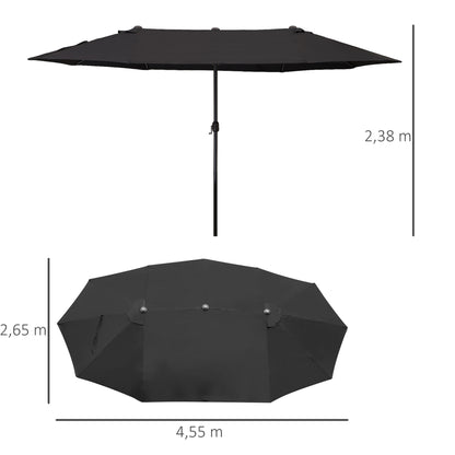 Outsunny Dubbele Parasol 455 x 270 cm Tuinparasol met Handzwengel, Ovaal, Stevig, Metalen Paal, Marktparasol, Dubbele Parasol, Terrasparasol, Zonwering voor Strand, Balkon, Terras, Tuin, Zwart