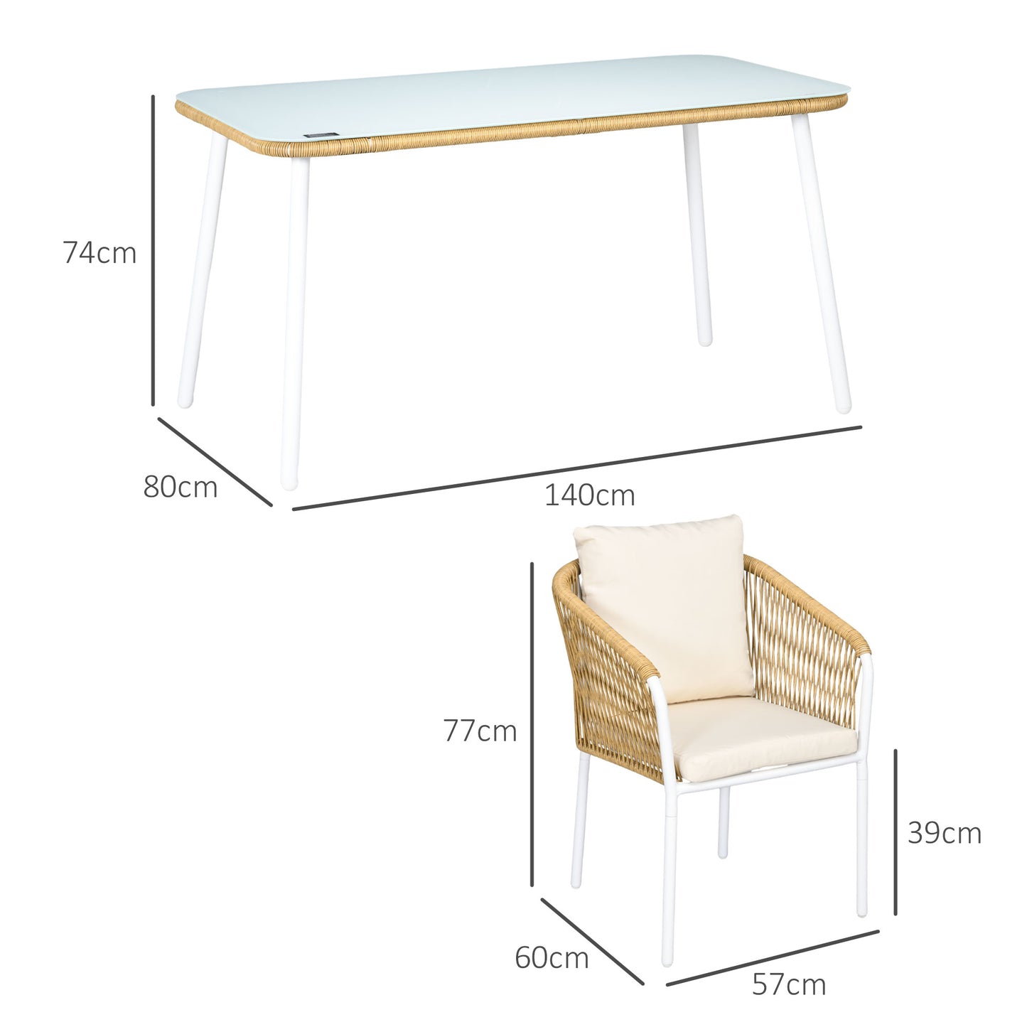 Outsunny tuinmeubelset, 5-delig, rotanlook, zit- en rugkussens, roestvrij aluminium frame, geel/wit/beige