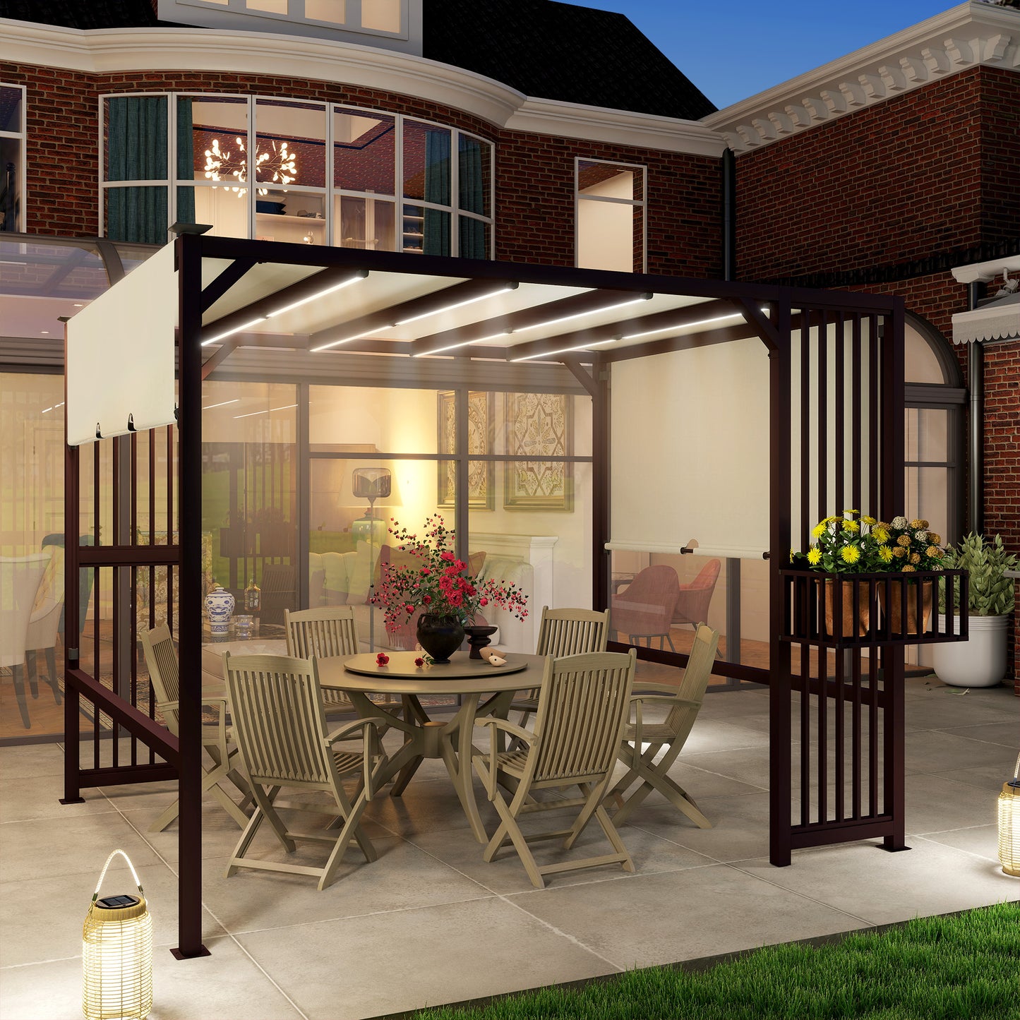 Outsunny Pergola Paviljoen 3x2,5m UV 30+ Stabiele Winterbestendige Zonwering met Verstelbaar Schuifdak Donkerbruin