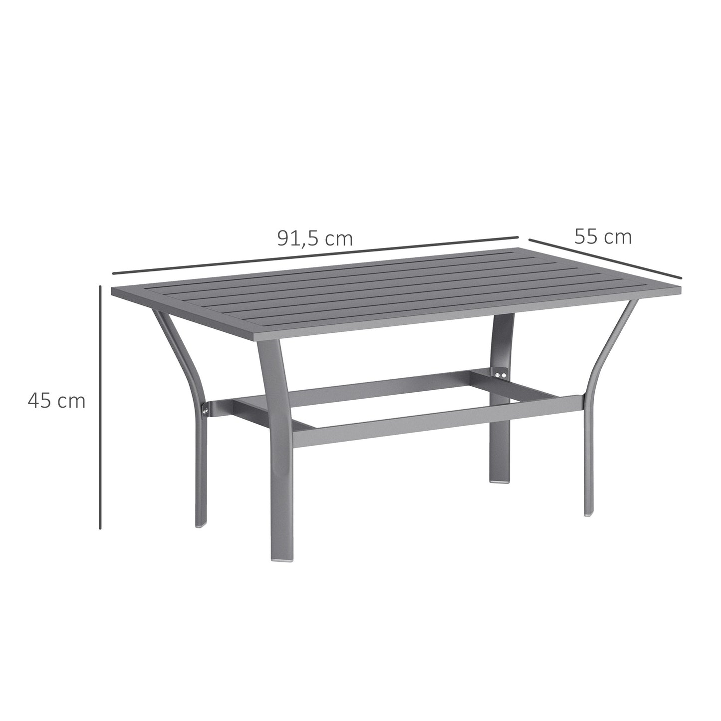 Outsunny Metalen bijzettafel, balkontafel met lattenbodem, weerbestendig, salontafel, tuintafel, 91,5 x 55 x 45 cm, donkergrijs