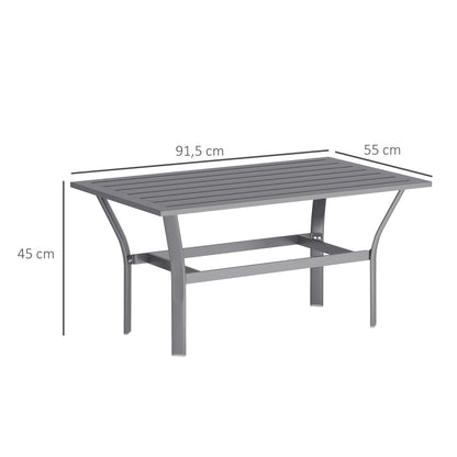 Outsunny Metalen bijzettafel, balkontafel met lattenbodem, weerbestendig, salontafel, tuintafel, 91,5 x 55 x 45 cm, donkergrijs